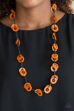 "Waikiki Winds" Brown Cord Multi Orange Wooden Disc Necklace