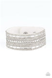 Paparazzi "Rebel Radiance" White LEATHER White/Clear RhinestoneSnap Band Bracelet