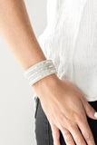 Paparazzi "Rebel Radiance" White LEATHER White/Clear RhinestoneSnap Band Bracelet