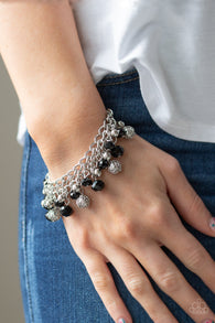 Paparazzi " Party Planner "  Silver, Black & Glittered Beaded Clasp Bracelet