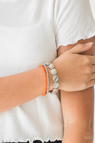 Paparazzi " Beyond the Basics " Orange Beads & Silver Stretch bracelets Set of 3