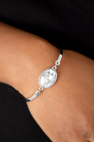 "Definitely Dashing" Silver Metal Oval White Rhinestone Collapsible Bracelet