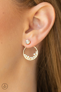 "Rich Blitz" Gold Metal Multi Round Clear Rhinestone Ear Jacket Earrings