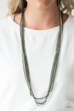 Paparazzi " Colorful Calamity " Silver, Gunmetal & Green Multi Chain Necklace Set