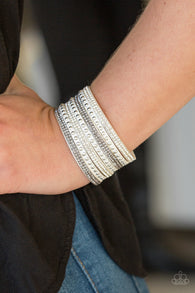 Paparazzi " Victory Shine " White LEATHER Clear/White Rhinestone Snap Band Bracelet