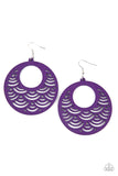 Paparazzi " Sea Le Vie " Purple Round Scalloped Lazer Cutout Wood Earrings