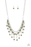 Paparazzi " Earth Conscious " Silver Metal & Green Stone Bead Cascade Necklace Set