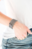 "Disco Dazzle" Black LEATHER Encrusted Silver Cubed Snap Band Bracelet