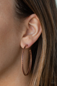 Paparazzi " Texture Tempo " Copper Metal Folded Tribal Inspired Hoop Earrings