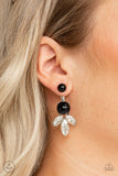 Paparazzi " Extra Elite " Silver Metal Black Pearl & Clear Rhinestone Ear Jacket Earrings