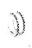 Paparazzi " Rhinestone Studded Sass " Silver Metal Hematite Rhinestone Hoop Earrings