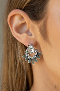 Paparazzi " Crystal Canopy " Silver Metal Clear Teardrop Rhinestone Ear Jacket Earrings