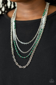 Paparazzi " Flickering Lights " Silver Metal Green Faceted Bead Necklace Set