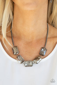 " Heard it on the Heir Waves " Black Metal Iridescent Smoky Gray Necklace Set