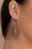 "One Vine Day" Copper Metal Scroll Work Design Leaf Earrings