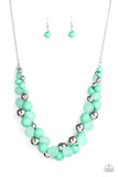 Paparazzi " Bubbly Brilliance " Silver Metal Green Solid & Frosted Beaded Necklace Set