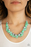 Paparazzi " Bubbly Brilliance " Silver Metal Green Solid & Frosted Beaded Necklace Set