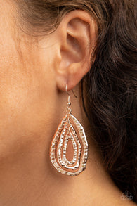 "Metallic Meltdown" Rose Gold Metal Multi Teardrop Hammered  Earrings