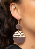 "Natural Element" Half Gold Metal & Black Wood Round Hinged Earrings