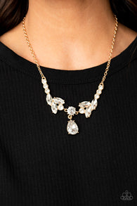 "Unrivaled Sparkle" Gold Metal White/Clear Rhinestone Encrusted Necklace Set