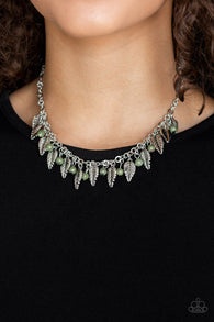 Paparazzi " Boldly Airborne " Silver Metal Feather Charms & Green Bead Necklace Set