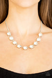 "Iridescent Icing" Silver Metal White/Clear Round Rhinestone Necklace Set