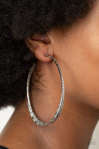 "Watch and Learn" Silver Metal Diamond Cut Oversized Hoop Earrings