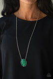 Paparazzi "Intensely illuminated" Silver Metal & Large Faceted Green Stone Necklace Set