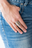 Paparazzi " Rio Trio " Silver Triple Brown Tiger's Eye Stone Elastic Back Ring