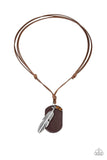 Paparazzi " Flying Solo " Men's Feather Brown Cat's Eye Leather Cord Urban Necklace