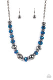 "Interstellar Influencer" Gunmetal & Hematite Blue Faceted Crystal Bead Necklace