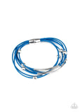 "Magnetically Modern" Blue Cord & Silver Beaded Magnetic Closure Bracelet