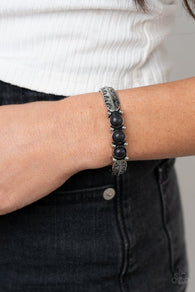 "Mojave Glyphs" Silver Metal Multi Black Stone Tribal Inspired Cuff Bracelet