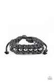 " Motor Pool" Men's Black Leather & Gunmetal Weaved Adjustable Bracelet