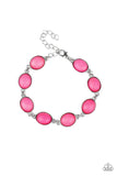 "Nice Stonework" Silver Metal Pink Crackle Stone Clasp Bracelet