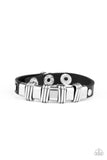 Paparazzi " Rural Explorer " Urban Black LEATHER with Silver Accents Snap Bracelet