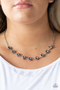 "Starlite Socials" Silver Metal & Smoky Gray Rhinestone Classic Necklace Set