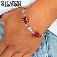 "Cluelessly Crushing" Silver Metal White & Red Rhinestone Heart Bracelet