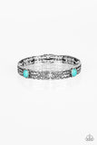 "Wild West Story" Silver Metal Blue Crackle Stone Bangle Like Stretch Bracelet