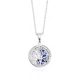 Stainless Steel Tree of Life with Simulated Sapphire Loose Stones Pendant & Chain (18 in)