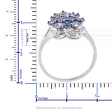 Platinum over Sterling Silver TANZANITE & Diamond Cluster Ring (Size 7 Only)