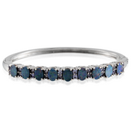 Platinum/Sterling Silver Australian Boulder OPAL & Tanzanite Bangle Bracelet (7.5 in)