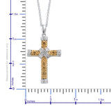 Platinum over Sterling Silver Yellow and White Diamond Cross Pendant with 18" Chain