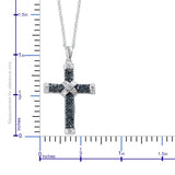 Platinum over Sterling Silver Blue and White Diamond Cross Pendant with 18" Chain