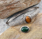 Stainless Steel Tigers Eye & Malachite Interchangeable Bangle Bracelet (7.50 in)