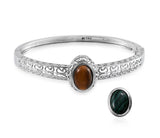 Stainless Steel Tigers Eye & Malachite Interchangeable Bangle Bracelet (7.50 in)