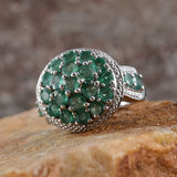 Platinum over Sterling Silver EMERALD and Diamond Accent Cluster Ring