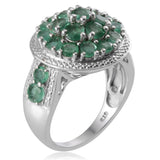 Platinum over Sterling Silver EMERALD and Diamond Accent Cluster Ring