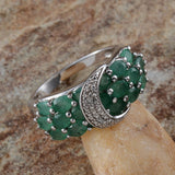 Platinum Sterling Silver EMERALD & Diamond Accent Buckle Ring (Size 10 Only)