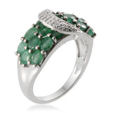 Platinum Sterling Silver EMERALD & Diamond Accent Buckle Ring (Size 10 Only)